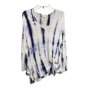 Karen Kane Blue and White Asymmetrical Long Sleeve Blouse